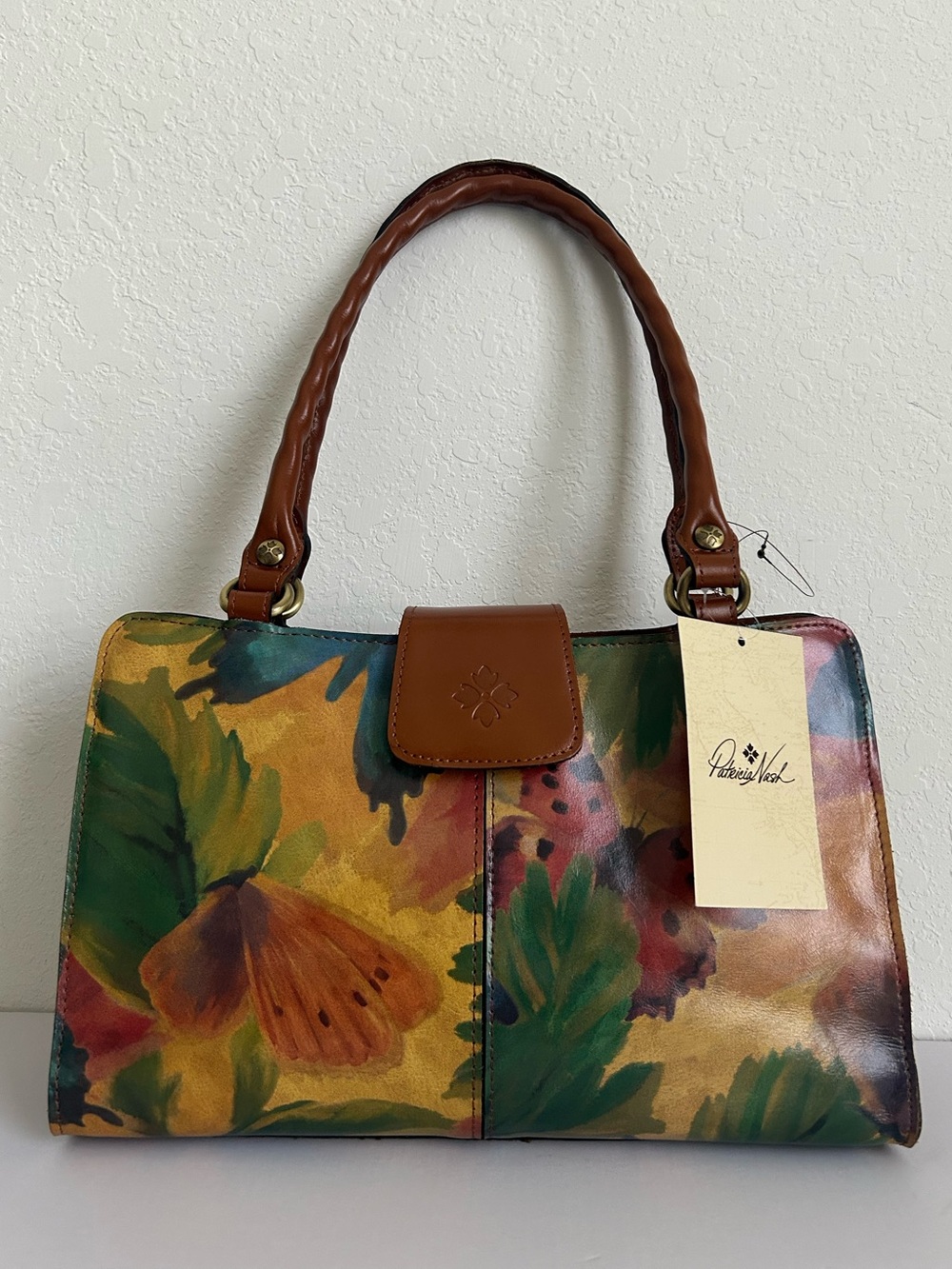 Patricia Nash floral colorful Butterfly Italian leather purse